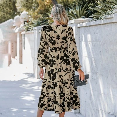 Women's Floral Print V-Neck Ruffled Midi Dress - Cupshe 5 Women's Floral Print V-Neck Ruffled Midi Dress - Cupshe - Image 5