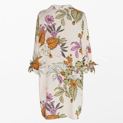 Women's Long Sleeve Floral Buttoned Shirt Dress- Cupshe -Orange/White 2 Women's Long Sleeve Floral Buttoned Shirt Dress- Cupshe -Orange/White - Image 2