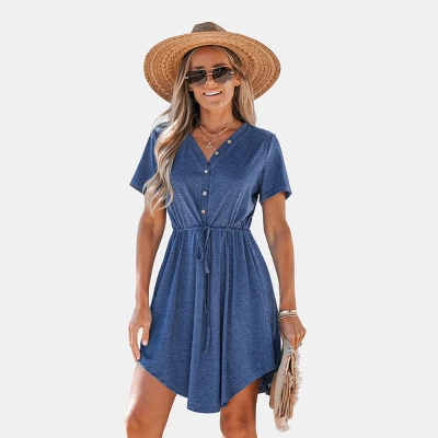 Women's Drawstring V-Neck Mini Dress - Cupshe 5 Women's Drawstring V-Neck Mini Dress - Cupshe - Image 5