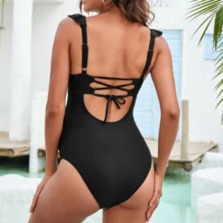 Women's V Neck Ruffle Back Tie Maternity One Piece Swimsuit - Cupshe - Black -BLAZER GUEST 9c08fe76 2871 40c8 952a fadbf3136ceb