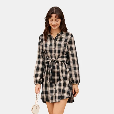 Women's Belted Plaid Mini Shirt Dress - Cupshe 8 Women's Belted Plaid Mini Shirt Dress - Cupshe - Image 8