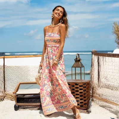 Women's Vibrant Floral Print Maxi Dress With Smocked Bodice - Cupshe 1 Women's Vibrant Floral Print Maxi Dress With Smocked Bodice - Cupshe