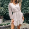 Women's Ruffle Lace Up Mini Dress - Cupshe