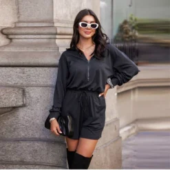 Women's Drawstring Half-Zip Long Sleeve Romper - Cupshe -BLAZER GUEST 9efc1eba d5b9 4f2a 8744 39f9c2f99bcc