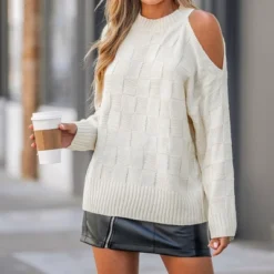 Women's Checker Cutout Shoulder Long Sleeve Sweater - Cupshe -BLAZER GUEST 9f58ca3f 672a 493e 82a6 22a9ed05aaec