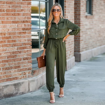 CUPSHE Women's Dark Forest Green Button-Front Jumpsuit 4 CUPSHE Women's Dark Forest Green Button-Front Jumpsuit - Image 4