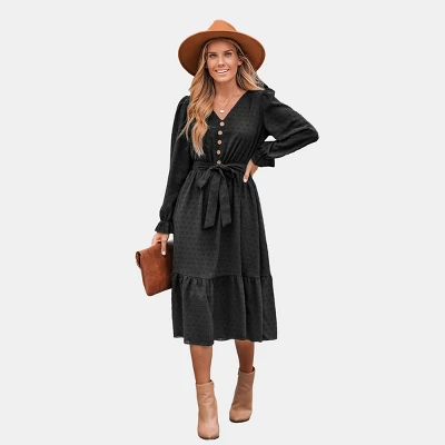 Women's Clip Dot Belted A-Line Midi Dress - Cupshe 7 Women's Clip Dot Belted A-Line Midi Dress - Cupshe - Image 7