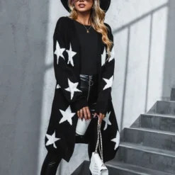 Women's Star Print Longline Cardigan - Cupshe