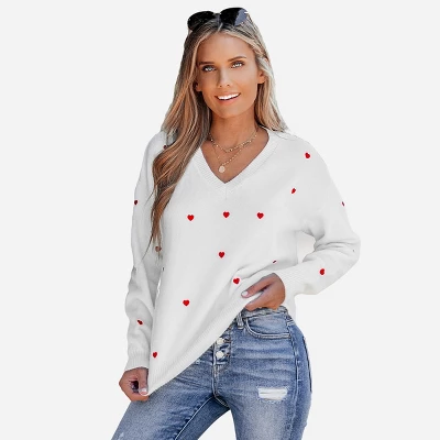 Women's Embroidered Heart V-Neck Sweater - Cupshe 6 Women's Embroidered Heart V-Neck Sweater - Cupshe - Image 6