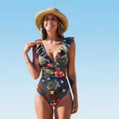 Women's Floral Ruffled Lace Up One Piece Swimsuit - Cupshe -BLAZER GUEST a30926bb 57c4 4f2d 8506 4454d1354a2c