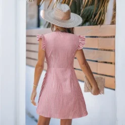 Women's Striped Button-Down Ruffle Sleeve Dress - Cupshe