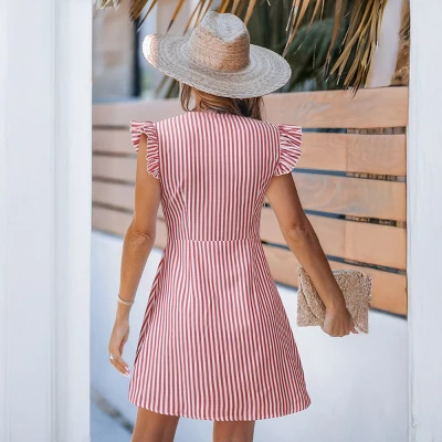 Women's Striped Button-Down Ruffle Sleeve Dress - Cupshe 1 Women's Striped Button-Down Ruffle Sleeve Dress - Cupshe