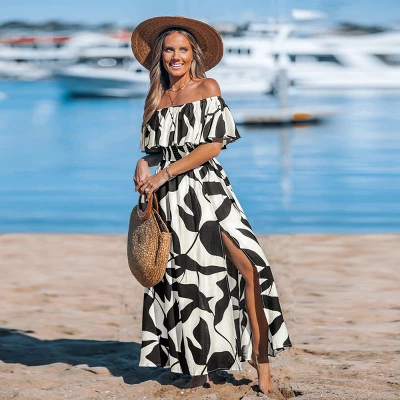 Women's Off-Shoulder Ruffle Smoked Waist Printed Maxi Dress - Cupshe 3 Women's Off-Shoulder Ruffle Smoked Waist Printed Maxi Dress - Cupshe - Image 3