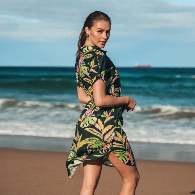 Women's Tropical Leaf Shirt Collar Dress - Cupshe 1 Women's Tropical Leaf Shirt Collar Dress - Cupshe