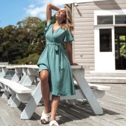 Women's Belted Flare Sleeve Midi Dress - Cupshe -BLAZER GUEST a3eaf6f4 d8b8 4db1 87a8 965a620d921f