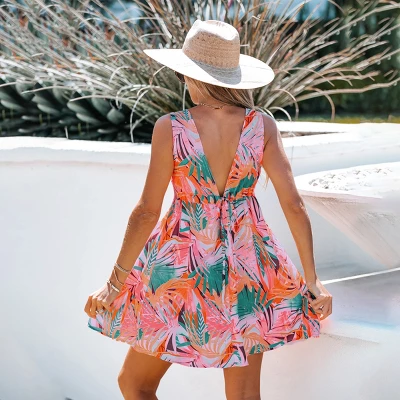 Women's Tropical Floral Print Wrap Dress With Flared Skirt - Cupshe 2 Women's Tropical Floral Print Wrap Dress With Flared Skirt - Cupshe - Image 2