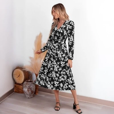Women's Elegant Floral Print Wrap Bow Tie Maxi Dress - Cupshe 4 Women's Elegant Floral Print Wrap Bow Tie Maxi Dress - Cupshe - Image 4