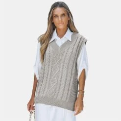 Women's Cable Knit V Neck Sweater Vest - Cupshe -BLAZER GUEST a818bb3a 3fd3 49ef bdbd 79f6d5a0f13b