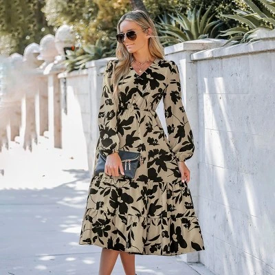 Women's Floral Print V-Neck Ruffled Midi Dress - Cupshe 3 Women's Floral Print V-Neck Ruffled Midi Dress - Cupshe - Image 3