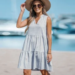 Women's Striped V-Neck Mini Dress - Cupshe -BLAZER GUEST a9727ed3 e992 4d6f aaee 676a2175cf63