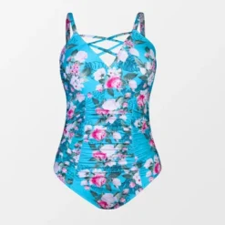 Women's Plus Size Floral Strappy V Neck One Piece Swimsuit - Cupshe-Blue