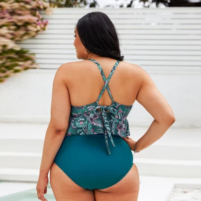 Women's Plus Size Paisley Ruffled Tankini Top - Cupshe 2 Women's Plus Size Paisley Ruffled Tankini Top - Cupshe - Image 2