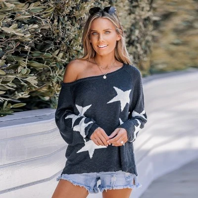 Women's Star Print One-Shoulder Sweater - Cupshe 7 Women's Star Print One-Shoulder Sweater - Cupshe - Image 7