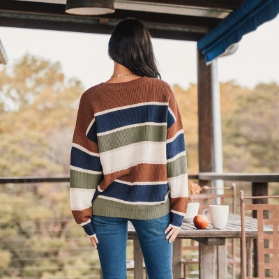 Women's Striped Drop Shoulder Sweater - Cupshe 4 Women's Striped Drop Shoulder Sweater - Cupshe - Image 4