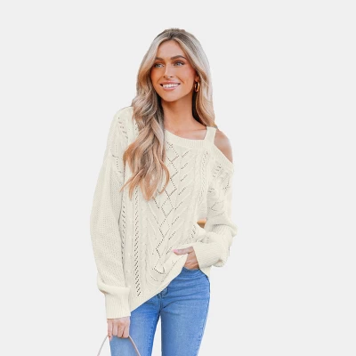 Women's Cutout Cable Knit One-Shoulder Sweater - Cupshe 8 Women's Cutout Cable Knit One-Shoulder Sweater - Cupshe - Image 8