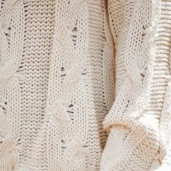 Women's Cream Cable Knit Drop Sleeve Sweater - Cupshe
