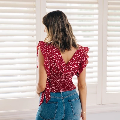 Women's Ruffle Lace Up Smocking Blouse - Cupshe 1 Women's Ruffle Lace Up Smocking Blouse - Cupshe