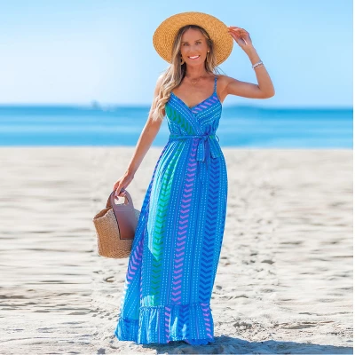 Women's Pink V-Neck Belted Maxi Dress -Cupshe 3 Women's Pink V-Neck Belted Maxi Dress -Cupshe - Image 3