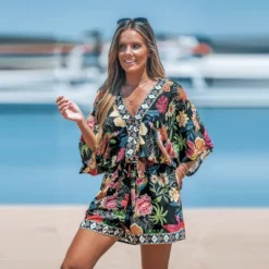 Women's Floral Print Tie Waist Romper - Cupshe