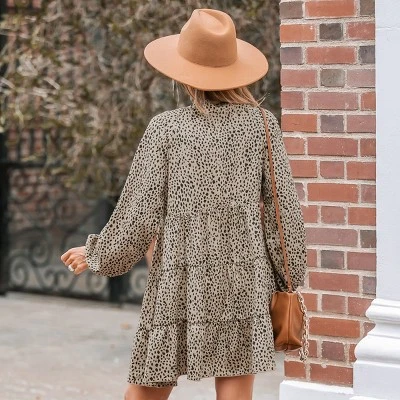 Women's Speckled Print Peasant Sleeve Mini Dress - Cupshe 1 Women's Speckled Print Peasant Sleeve Mini Dress - Cupshe