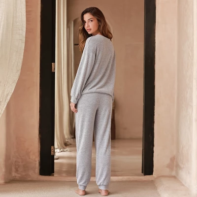 Women's Cozy Cloud Gray Long Sleeve Pants Pajama Set -Cupshe 2 Women's Cozy Cloud Gray Long Sleeve Pants Pajama Set -Cupshe - Image 2
