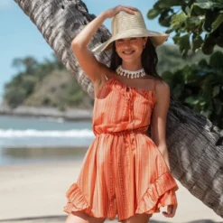 Women's Striped Tie Front Ruffled Romper -Cupshe -BLAZER GUEST b306fb78 e987 4ebf a28a f4371765cc23