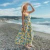 Women's Vibrant Lemon Print Maxi Dress For Beach Getaways - Cupshe