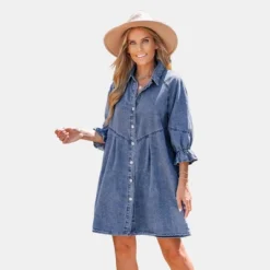 Women's Denim Button-Front Ruffled Mini Dress - Cupshe -BLAZER GUEST b55da0b8 dd36 4507 a8e6 81dd2fdcba0c