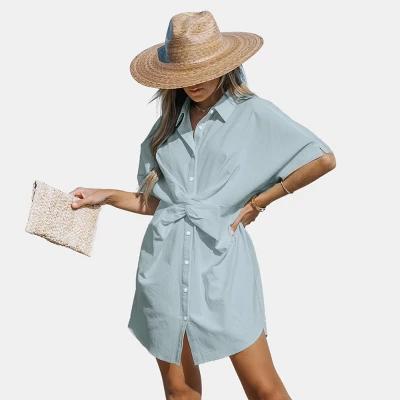 Women's Twist Mini Shirt Dress - Cupshe 5 Women's Twist Mini Shirt Dress - Cupshe - Image 5