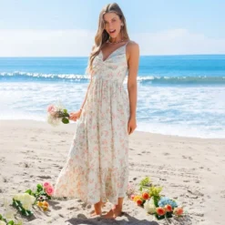 Women's Floral Print Chiffon Ruffled Hem Wedding Guest Maxi Dress - Cupshe