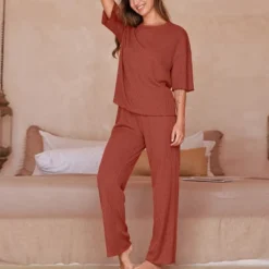 Women's Cozy Mid Sleeve Top & Pant Pajama Sets - Cupshe