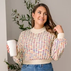 Women's Rainbow Stitching Drop Sleeve Cropped Sweater - Cupshe -BLAZER GUEST b88d2491 292d 488f 84c9 7e6f73059ddb