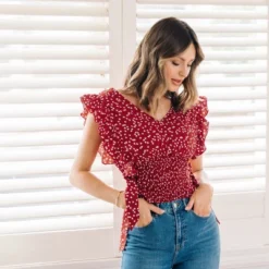 Women's Ruffle Lace Up Smocking Blouse - Cupshe 10 Women's Ruffle Lace Up Smocking Blouse - Cupshe -BLAZER GUEST baf1e759 10fd 4a15 abdb 42e6a893717f