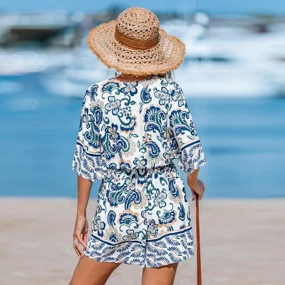 Women's Boho Chic Floral Print Beach Romper With Belt - Cupshe 3 Women's Boho Chic Floral Print Beach Romper With Belt - Cupshe - Image 3