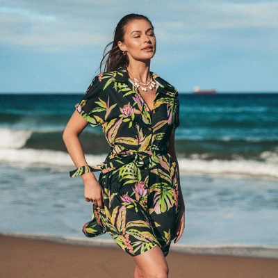 Women's Tropical Leaf Shirt Collar Dress - Cupshe 4 Women's Tropical Leaf Shirt Collar Dress - Cupshe - Image 4