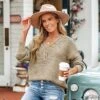 Women's Chunky Knit Buttoned Drop Sleeve Sweater - Cupshe