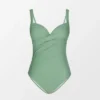 Women's One Piece Swimsuit Ruched Crisscross Middle Cut Bathing Suit -Cupshe -Green