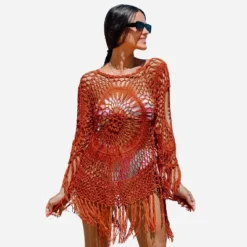 Women's Floral Crochet With Fringe Trim Cover Up Above Knee Length Beachwear- Cupshe -BLAZER GUEST bd1a69d9 a26a 4d53 afe9 b79ca0b40b86