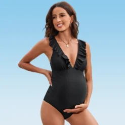 Women's V Neck Ruffle Back Tie Maternity One Piece Swimsuit - Cupshe - Black -BLAZER GUEST bda27a73 63b1 4c2f 8b2b 11515cfb2251