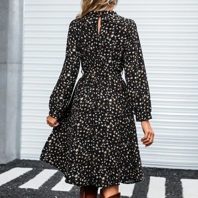 Women's Long Sleeve Speckled Print A Line Midi Dress - Cupshe -Black 2 Women's Long Sleeve Speckled Print A Line Midi Dress - Cupshe -Black - Image 2